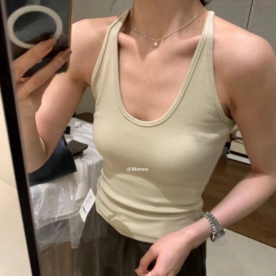 🎀bearbra🎀เสื้อแขนกุดคอยูบางสําหรับผู้หญิงสีทึบ สายเดี่ยว สําหรับฤดูร้อน