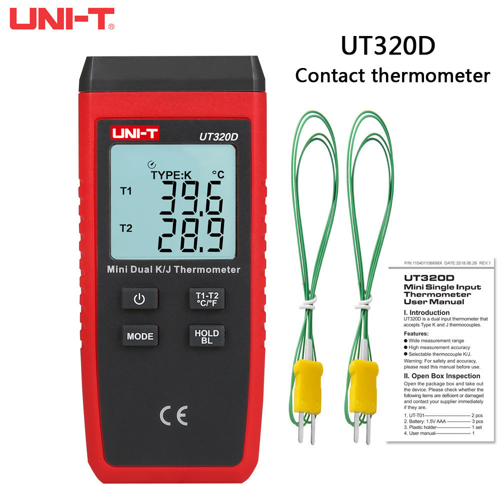 ทดสอบไฟ UNI-T  UT320D UT320A เครื่องวัดอุณหภูมิ แบบสัมผัส ขนาดเล็ก เทอร์โมสตัท ช่องคู่ K / J