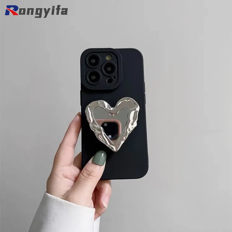 Love Heart Mirror Bracket Simple Case สําหรับ OnePlus 13 ACE 3 2 Pro 3V 12 Nord 3 11R 11 10T 5G CE2 