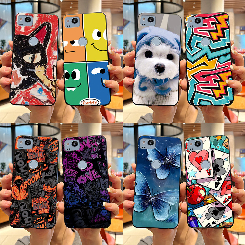 สําหรับ Google Pixel 2 / Pixel 2 XL กรณีสีดําการออกแบบใหม่ 2023 การ์ตูนทาสีซิลิโคน TPU นุ่ม Pixel2 2XL เคสโทรศัพท์