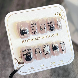 10 ชิ้น/เซ็ต Handmade ชุดเล็บปลอมพร้อมกาว Cat Eye เล็บปลอม