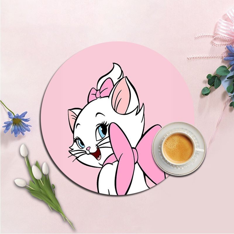 Disney The Aristocats Marie Cat INS Tide Round แผ่นรองเมาส์หนาคีย์บอร์ดเกมแผ่นรองโต๊ะอุปกรณ์เสริมโต๊ะเล่น Mats