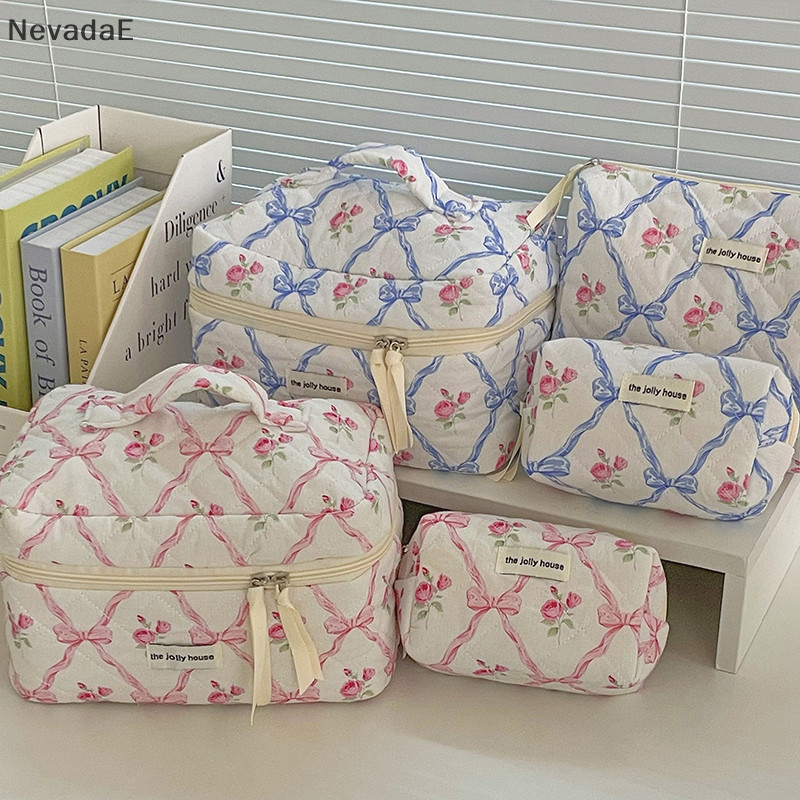 Ne Fashion Cute Bow Flower Make-up Bag Portable Large Capacity Travel Cosmetic Bag Multi-functional Wash Collection Bag Gift A
