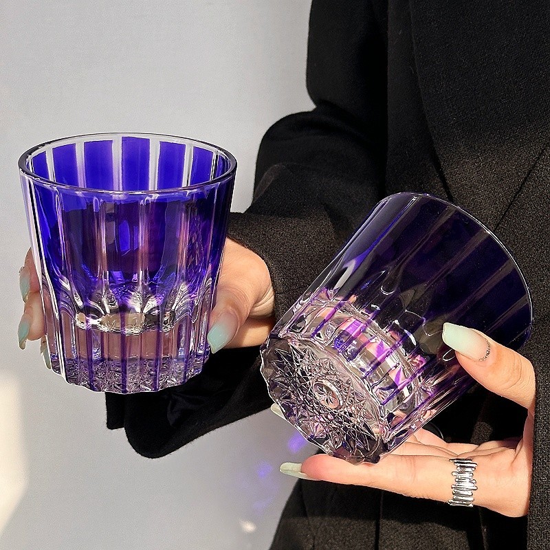 สไตล์ญี่ปุ่น Edo Kiriko แก้วดาวกระจายสีม่วง Hand-Made High-End ของขวัญ Bright Glass แก้วคริสตัลแก้ววิสกี้