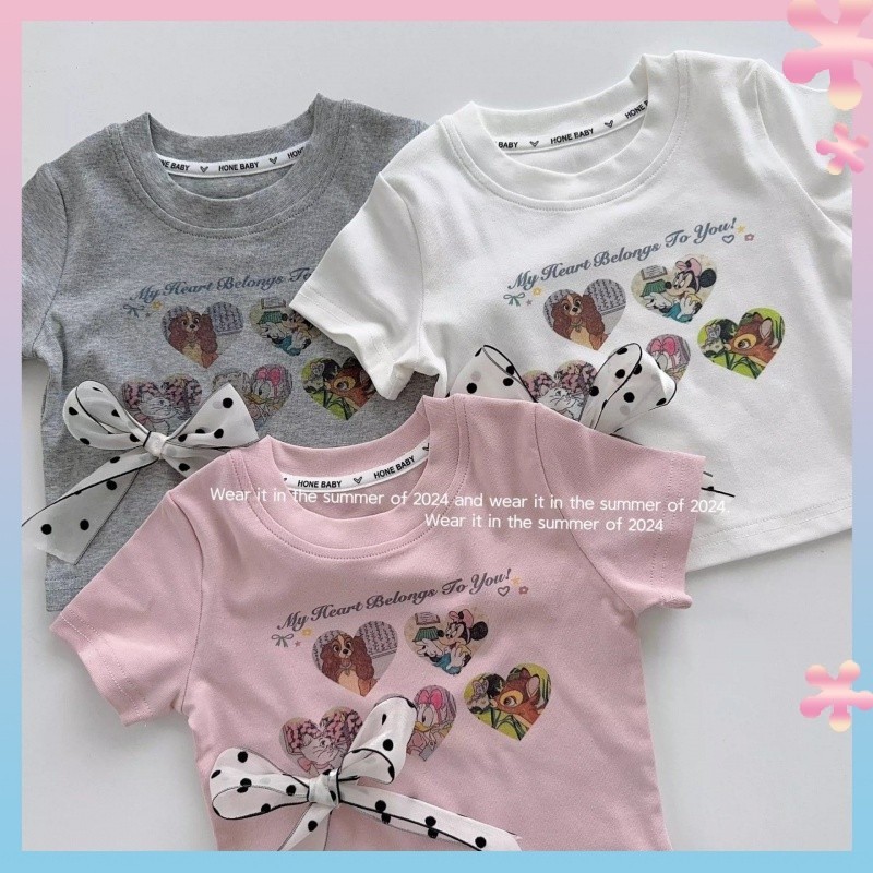 Children's Summer Thin Short Short Sleeve New Baby Fashion Bow Top Girls' Summer CartoonTT-shirt Fashion