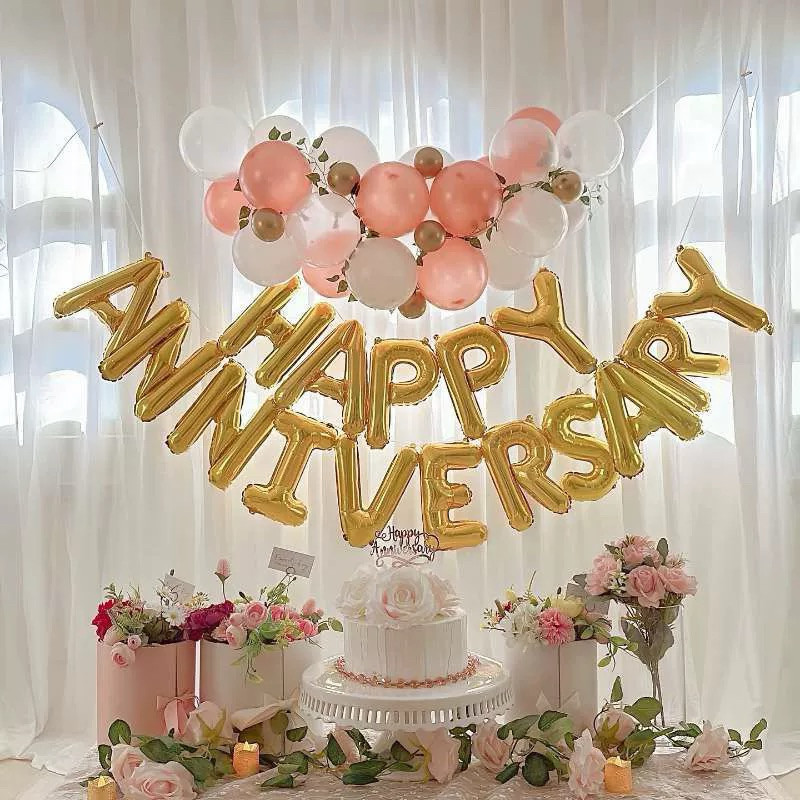 ลูกโป่งตัวอักษร ขนาด16นิ้ว happy anniversary ครบรอบ ขายยกชุด อักษรanniversary