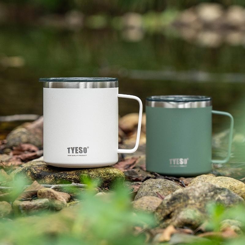 TYESO MUGS แก้วกาแฟ สแตนเลส 304 ขนาด 400 มล. เก็บร้อนเย็นได้ มีหูจับ มีฝาปิด - รูปที่ 6
