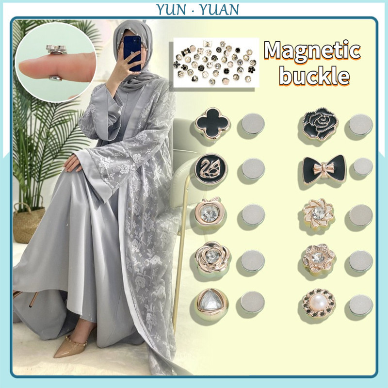 YUNYUANRose Bow เสื้อผ้ามุสลิม Anti-exposure Buckle แม่เหล็กหัวเข็มขัด Mother-of-pearl ปุ่มไม่มีเล็บไม่มีเย็บผ้าตกแต่งที่ถอดออกได้
