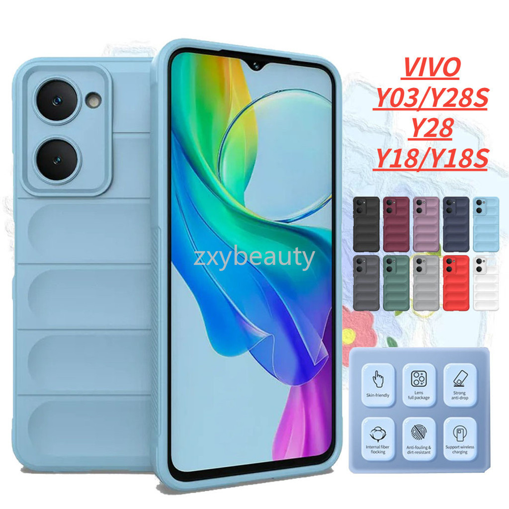 ปลอกกันกระแทกสําหรับvivo Y03 Y03T Y28S Y28 Y18 2024 5G 4Gกรณีป้องกันกล้องสําหรับVivoY18 VivoY03 T VivoY28S VivoY28 Y18S VivoY28 ซิลิโคนนุ่มกลับกรณี