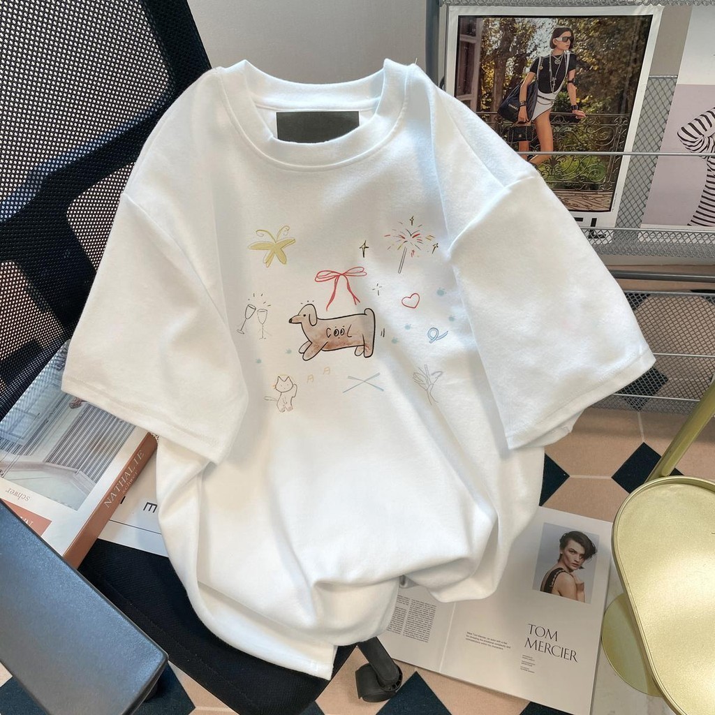 COD (จัดส่งในกรุงเทพฯ) MAO Shop Printed T-shirt, สัตว์โบว์ oversize เสื้อยืดผู้หญิง ผ้าฝ้ายแท้ 100% #51538