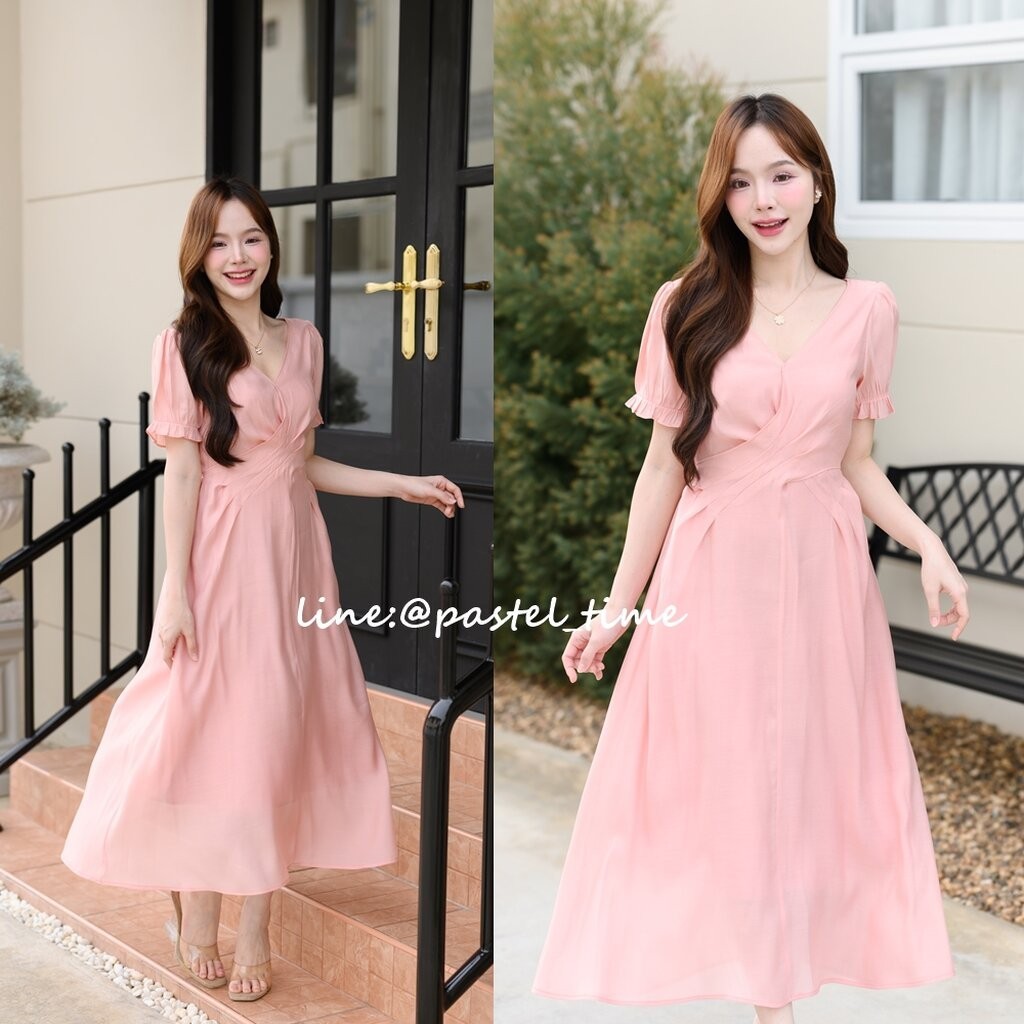 Momiji Midi Dress : สีโอรส [Made by Pastel Time]