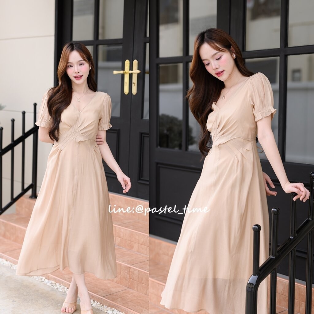 Momiji Midi Dress : สีเบจ [Made by Pastel Time]