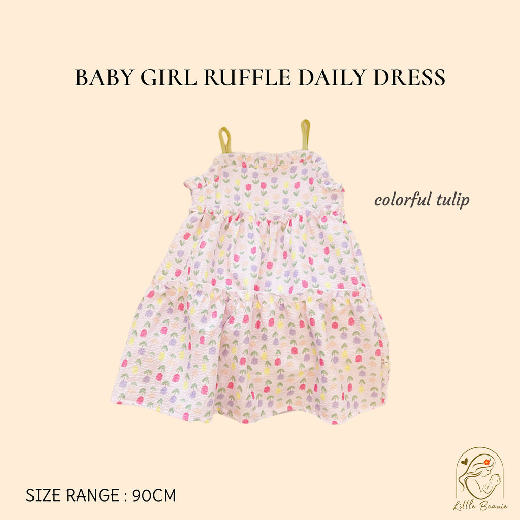 LittleBeanie 1-2 YEARS COLORFUL TULIP BABY GIRL RUFFLE DAILY DRESS