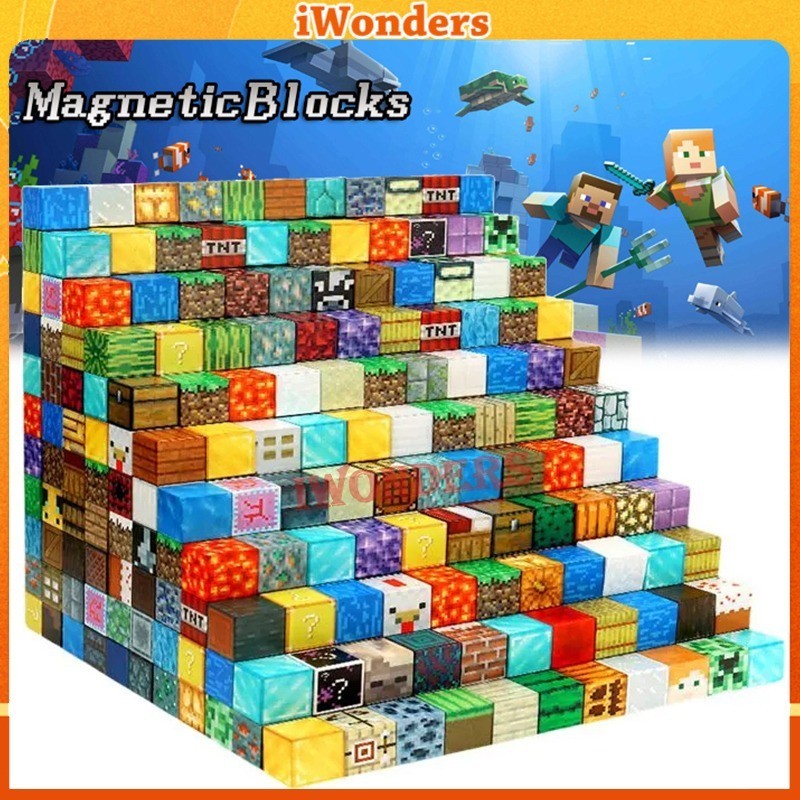 Mc minecraft บล็อกแม่เหล็กบล็อกตัวต่อประกอบฟรีอินเทรนด์เล่นอุปกรณ์ต่อพ่วงเครื่องประดับ DIY บล็อกแม่เหล็กที่แข็งแกร่งของเล่น