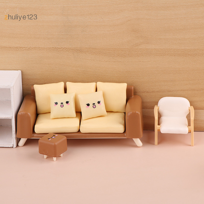 <จูลี่เย่123> 1/12 ตุ๊กตามินิโต๊ะน้ําชาเก้าอี้โซฟารุ่นตุ๊กตาห้องนั่งเล่นตกแต่งตุ๊กตาบ้านอุปกรณ์เฟอร์นิเจอร์ดี