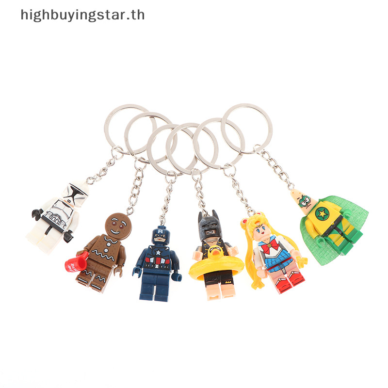 Hsth Minifigure Building Blocks พวงกุญแจกัปตันอเมริกา Batman Gingerbread Man ประกอบรุ่นพวงกุญแจจี้ HOT