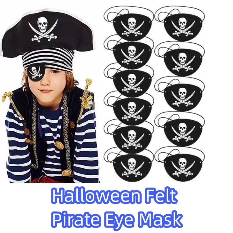 แผ่นแปะตาโจรสลัด หน้ากากตาโครงกระดูก Felt One Eye Captain Eye Patch สําหรับปาร์ตี้ฮาโลวีนตกแต่ง