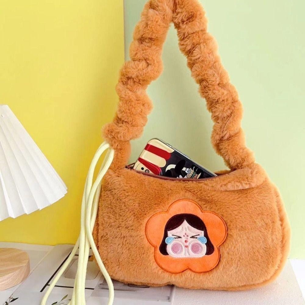 UUMIR กระเป๋าสะพาย POPMART The Powerpuff Girls Underarm Bag, Hot Sale Casual Trend Plush Handbag Lady