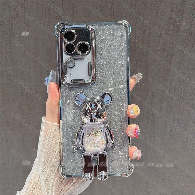สําหรับ Vivo V40 V30 V29 V27 5G กรณี Vivo V40 V30 V27 V25 Pro Deluxe รุนแรงหมีชุบขาตั้งเคสโทรศัพท์โปร่งใสป้องกันกรณี Full Inclusive Bezel Fall Proof