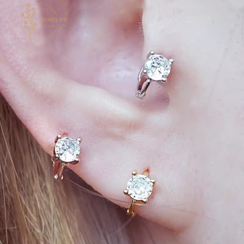 Roselife 14K Gold Crystal Mini Round Hoop ต่างหูสําหรับผู้หญิงสาว Hypoallergenic Pierced วงกลมหูเครื่องประดับอุปกรณ์เสริม