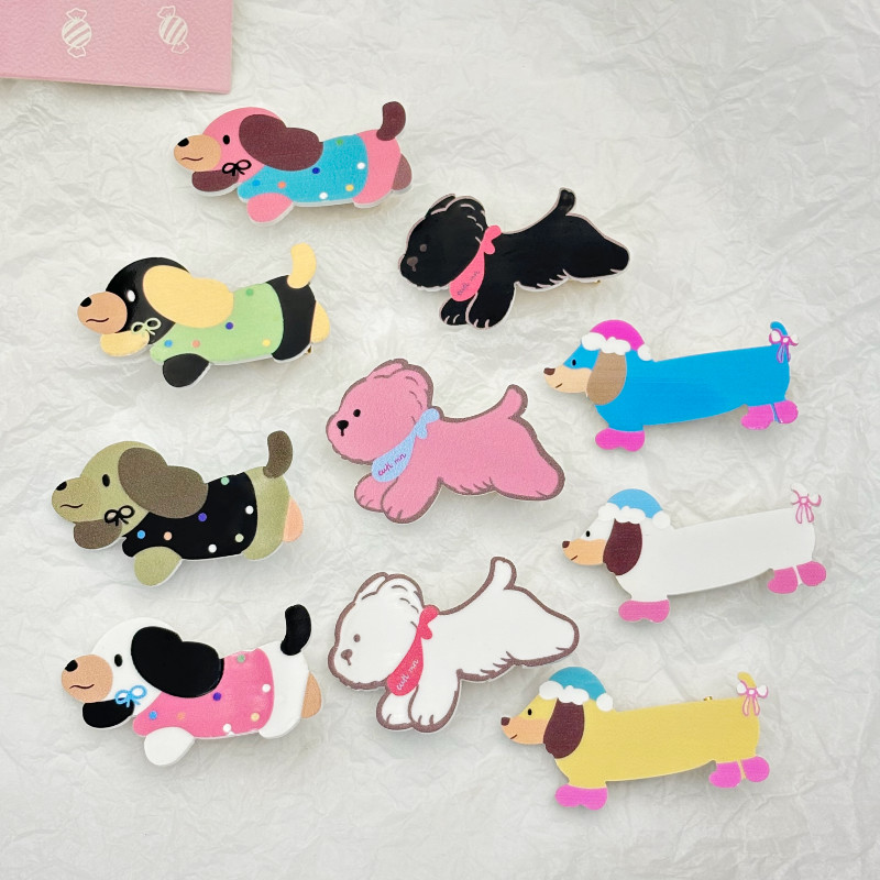 หญิง 2024 ฤดูร้อนใหม่น่ารักสีลูกกวาดลูกสุนัขการ์ตูนกิ๊บติดผมหน้าม้า