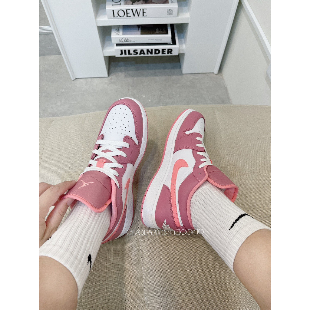 AIR A/J 1 LOW GS 553560- 616 Strawberry Pink Bear Hug Pink White Pink Orange Womens Shoes Shoes