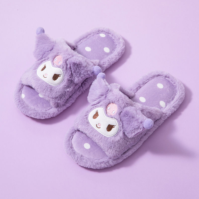 [Qayitrs] Miniso MINISO สินค้าพรีเมี่ยม Sanrio Kuromi รองเท้าแตะผ้าฝ้ายสีม่วงในร่มตุ๊กตาเปิดหญิง Yugui สุนัขนักเรียนปาร์ตี้พนักงานออฟฟิศของขวัญวันเกิดสําหรับเพื่อน