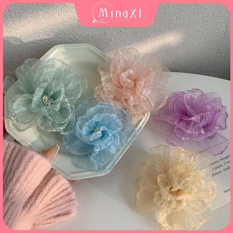 กิ๊บติดผมดอกไม้หวาน Girly กิ๊บติดผมหน้าม้าตาข่ายสไตล์ Camellia Duck Bill Clip เครื่องประดับผมแฟชั่น