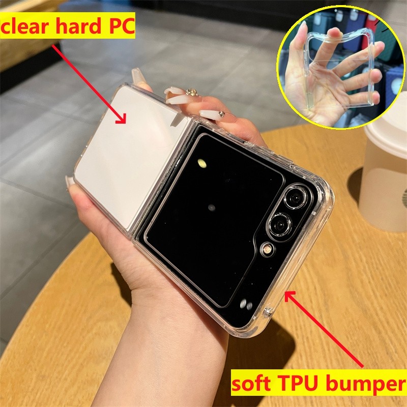 เคสใสบางเฉียบ Samsung Galaxy Z Flip 6 Z Flip 5 Z Flip 4 Z Flip 3 Anti-Yellowing Hard PC + soft TPU Edge กันกระแทกฝาครอบป้องกัน Flip6 Flip5 Flip4