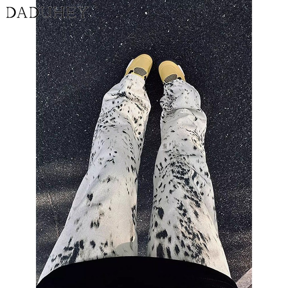 DaDuHey🎈 Women's American-Style Retro Low Waist Loose Slimming and Straight Casual Pants 2024 Summer Hot Girl Splash-Ink Wide-Leg Jeans
