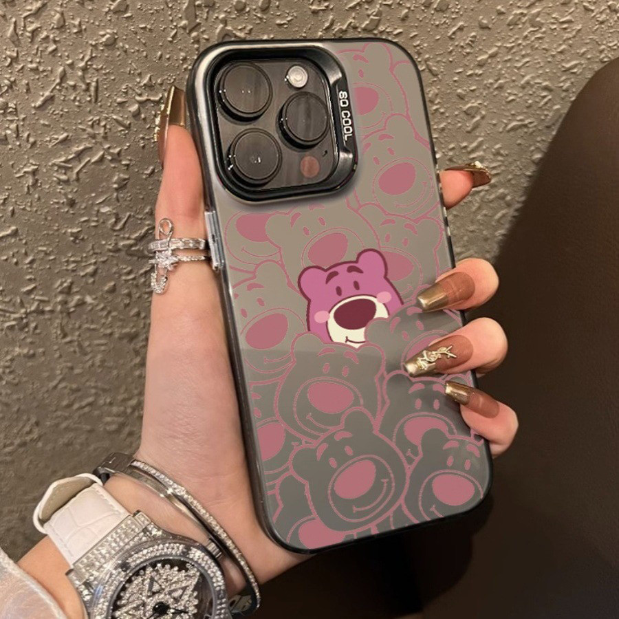 COD ใช้ได้ iphone 11 13 12 14 15 Pro MAX 14 15 8 7 Plus X XR XSMAX SE เต็มหน้าจอสตรอเบอร์รี่หมีกรณีโทรศัพท์พรีเมี่ยม