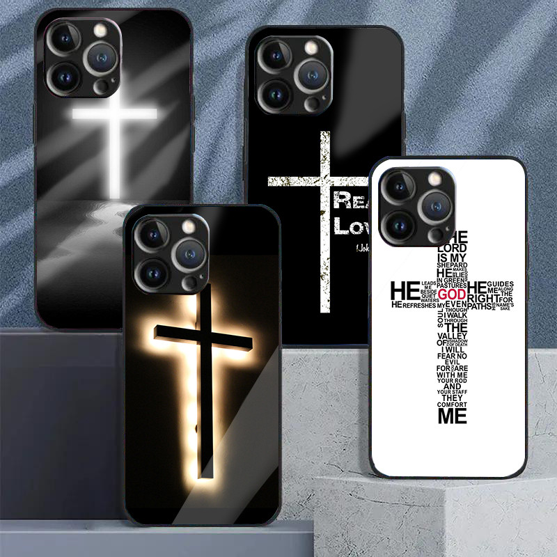 Bibleพระเยซูคริสต์คริสเตียนข้ามกระจกนิรภัยเคสโทรศัพท์สําหรับiphone 15 14 13 12 11 Pro XS Max Plus Mini X XR 8 7 6s SE2/3 ฝาครอบ
