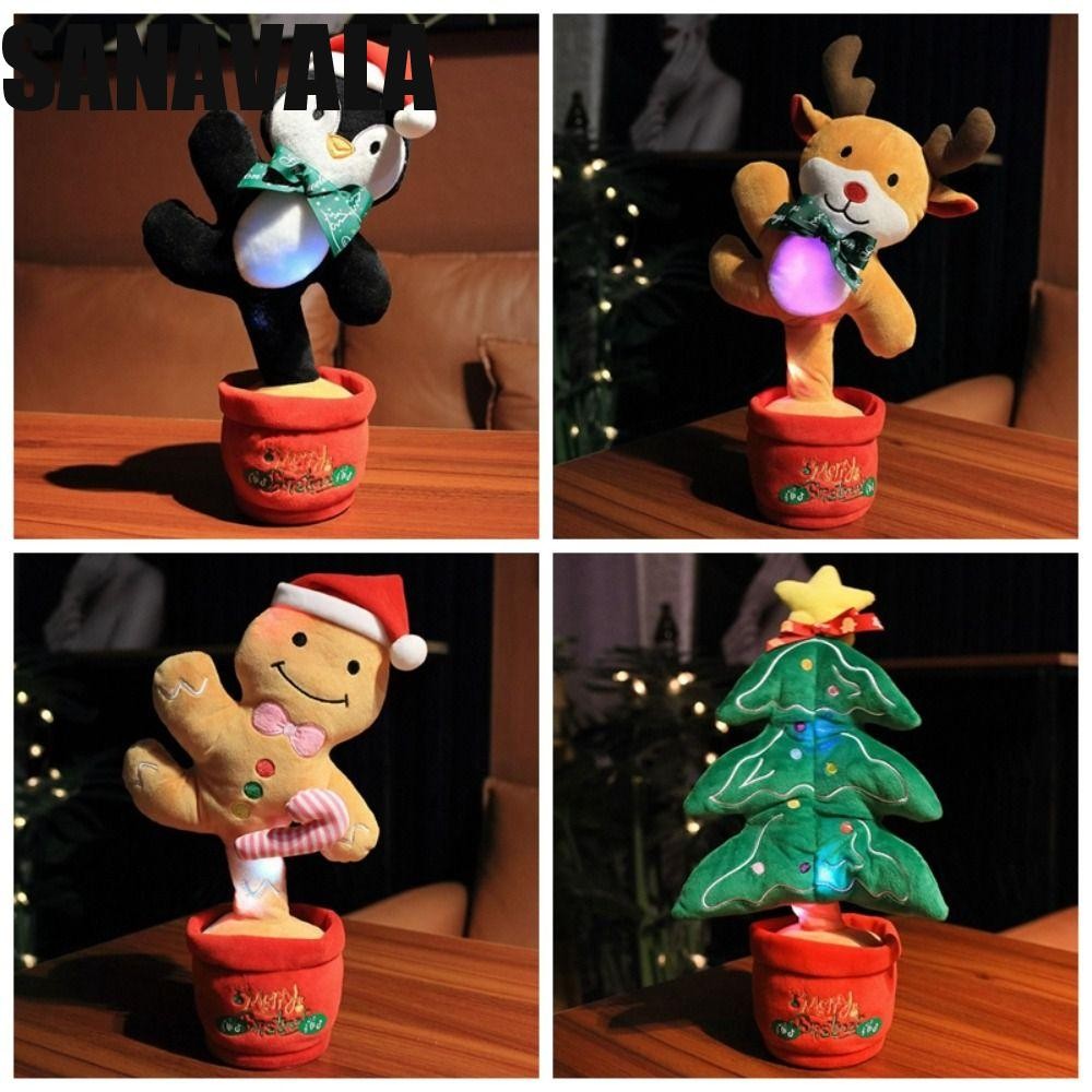 Sanavala ร้องเพลงเต้นรําซานตาคลอส,ปีใหม่ USB ชาร์จตุ๊กตาดนตรีคริสต์มาส, Creative Gingerbread Man ที่น่าสนใจไฟฟ้า Xmas ตุ๊กตาของเล่นของขวัญ Party
