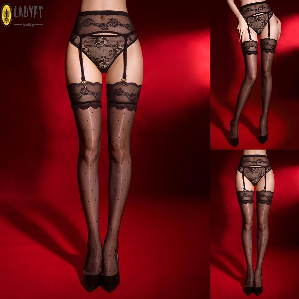 ถุงน่องลายจุดสตรี Hollow Suspenders ลูกไม้ Pantyhose Garter ถุงน่อง