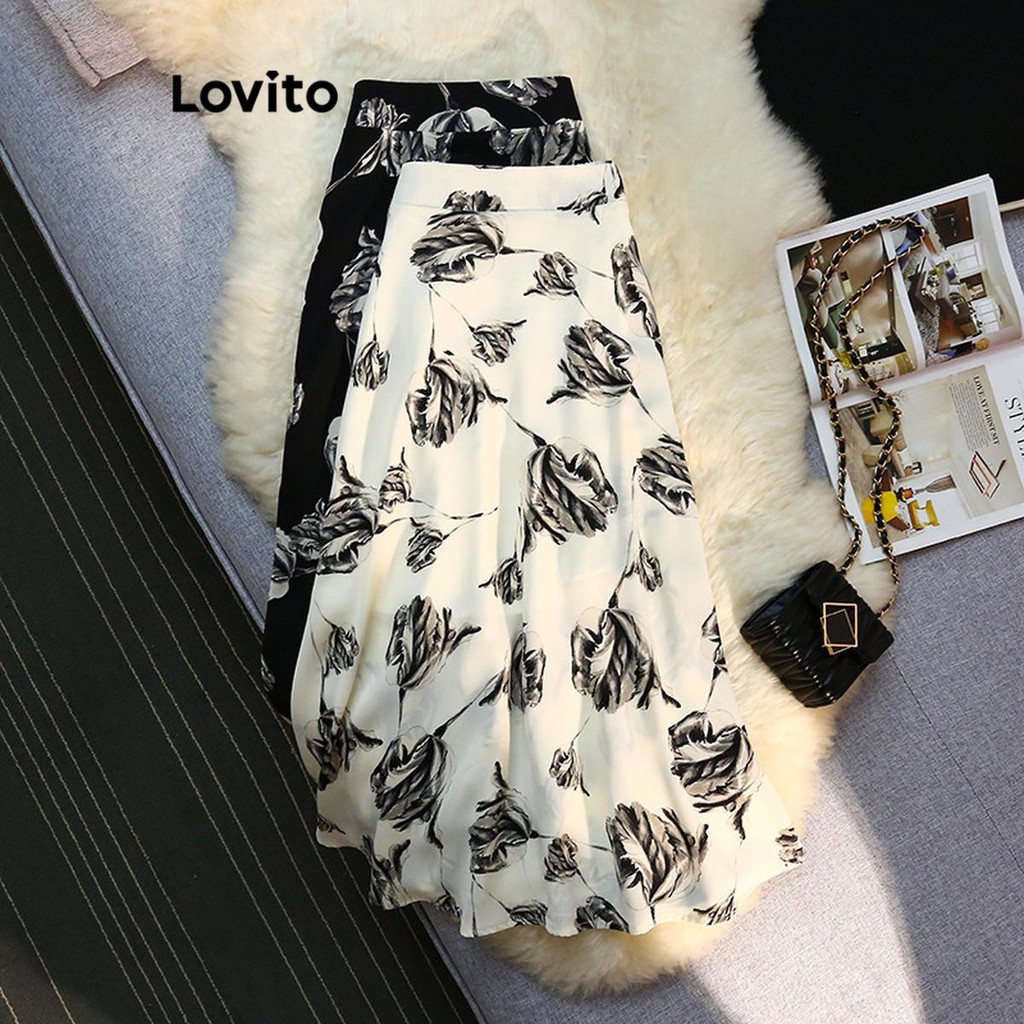 Lovito กระโปรงผู้หญิง ลายดอกไม้ หรูหรา LNL64182