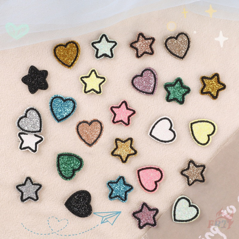 ☸ แผ่นแปะสติ๊กเกอร์แบบมีกาวในตัวระยิบระยับ Star & Heart ☸ 1 ชิ้น DIY เหล็กบนเย็บเสื้อผ้ากระเป๋าอุปกรณ์เสริมตกแต่งป้ายแพทช์