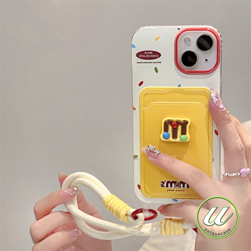 กระเป๋าสตางค์ช่องใส่บัตรสายคล้องคอตัวอักษรสร้างสรรค์ M เคสIPhone 11 13 15 14 12 Pro Max 7Plus X XR XS Max 7 8 14 15 Plus