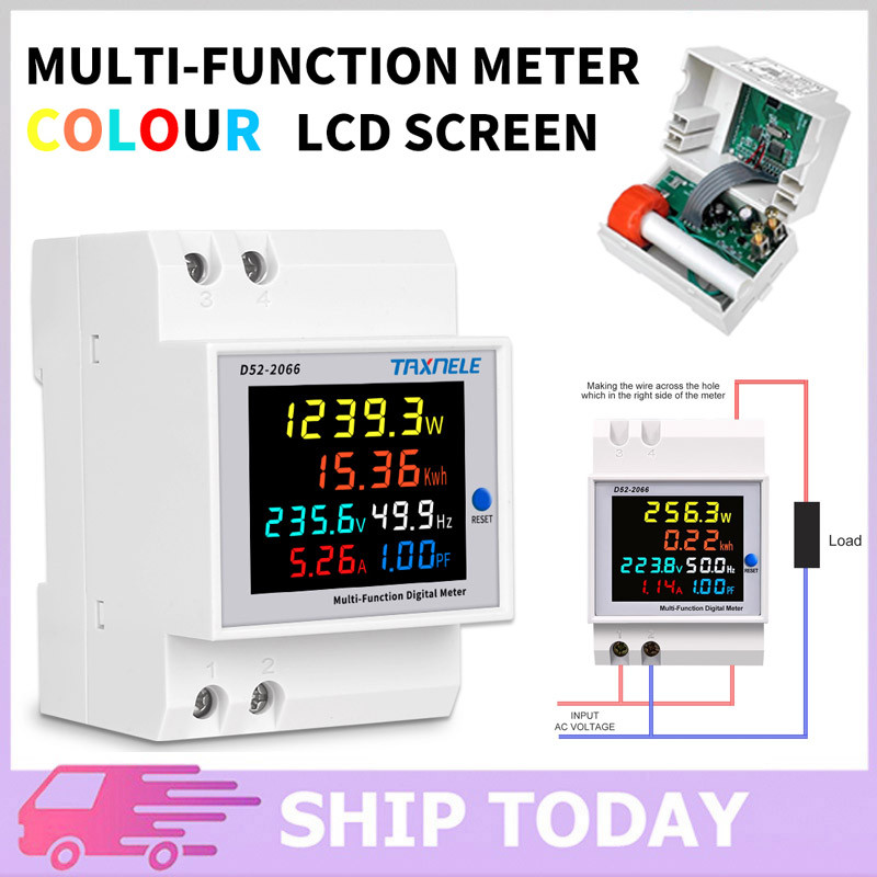 เครื่องวัดแรงดันไฟฟ้าความถี่ D52-2066 6IN1 din rail AC monitor 110V 220V 380V 100A KWH