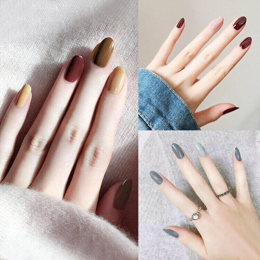 PPHOO เล็บปลอม พร้อมส่ง สี 2Tone เล็บปลอม เล็บ สำเร็จรูป พร้อมกาวติดเล็บ พร้อมส่งในไทย
