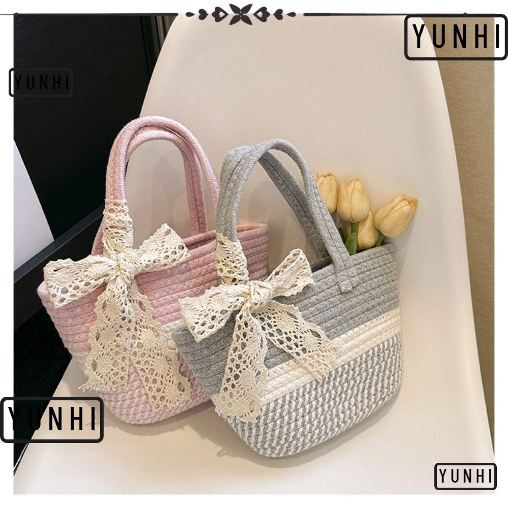 Yunhi กระเป๋าสะพายไหล่,กระเป๋าถือผ้าทอความจุขนาดใหญ่ไนลอน,คุณภาพสูงสีเทาสีชมพูสีกากีกระเป๋าโท้ทสไตล์เกาหลีฤดูร้อน