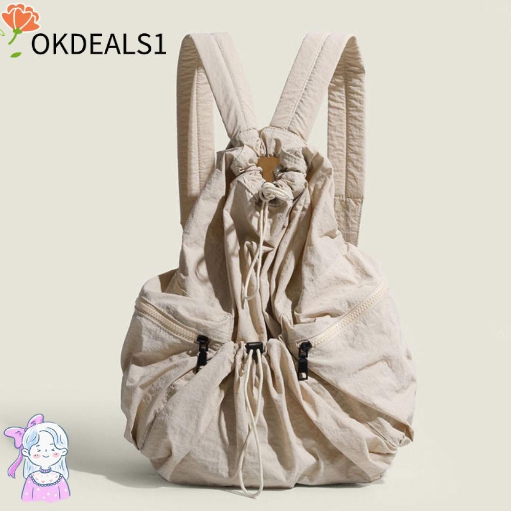 Dealshop กระเป๋าเป้สะพายหลัง แบบผูกเชือก น้ําหนักเบา กันขโมย ความจุขนาดใหญ่ สีพื้น สําหรับนักเรียน เดินทาง