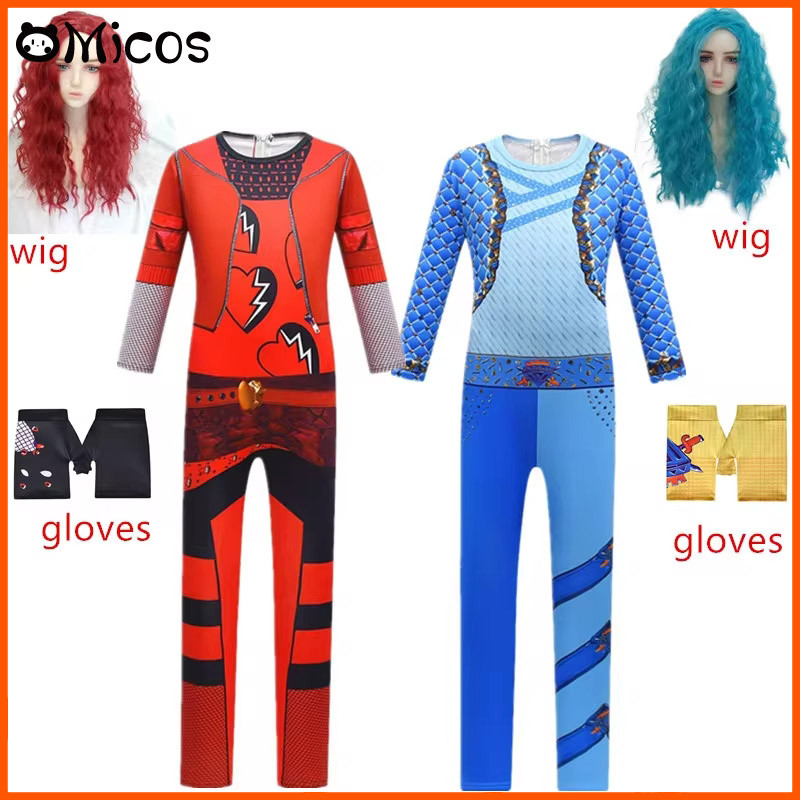 สาวฮาโลวีน Jumpsuits เด็กภาพยนตร์ Rise of Red เครื่องแต่งกายสําหรับ D-Descendants 4 สีแดง Chloe คอสเพลย์เครื่องแต่งกายเด็ก Fantasia ผ้า