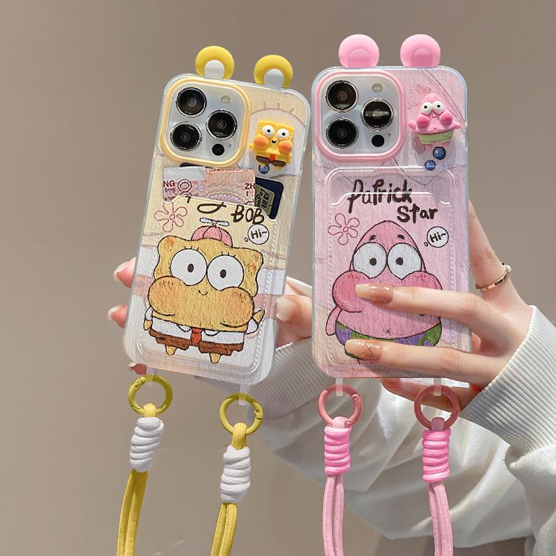 Iphone 15 14 13 12 11 Pro Max X XR Max 7 8 Plus INS น่ารักการ์ตูนการ์ตูน SpongeBob SquarePants คนรักเคสโทรศัพท์ Soft