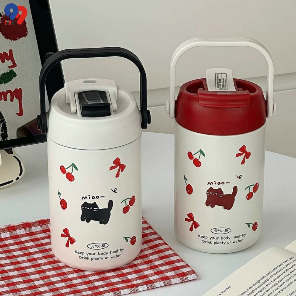 99LIFE 500ml มิลลิลิตรการ์ตูน304สแตนเลสสูญญากาศกระติกน้ําร้อนถ้วยเด็กจับขนาดใหญ่แบบพกพาขนาดใหญ่-ความจุคู่ดื่มถ้วย