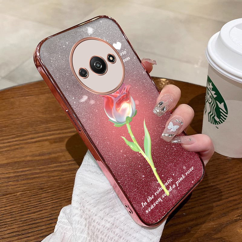 เคส ปลอก redmi A3เคสโทรศัพท์ SHINY Flower Soft GOLD border shock-absorbing COVER protective COVER sfydmgh