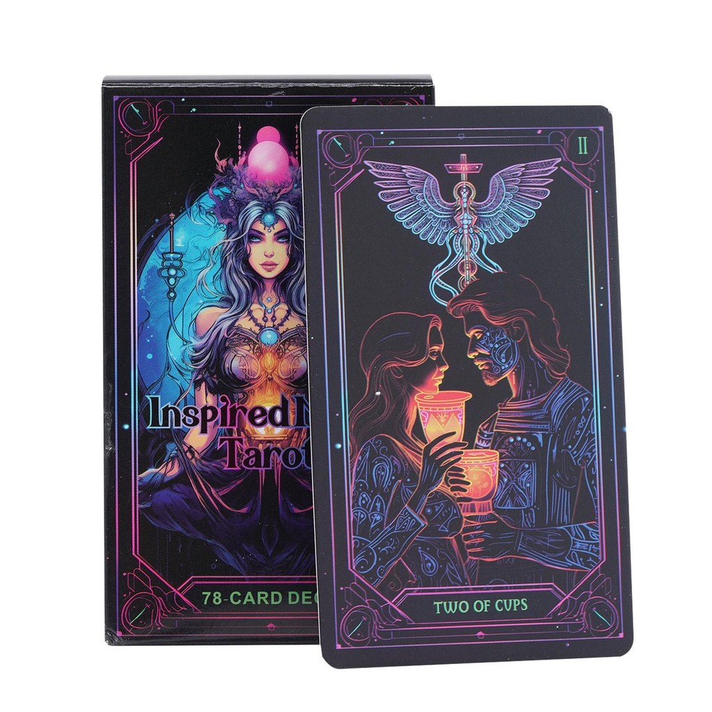 แรงบันดาลใจ Neon Tarot C Oracle การ์ดสํารับ 78 ชิ้นแรงบันดาลใจนีออน Oracle การ์ดสําหรับผู้เริ่มต้นเวอร์ชันภาษาอังกฤษ verasath