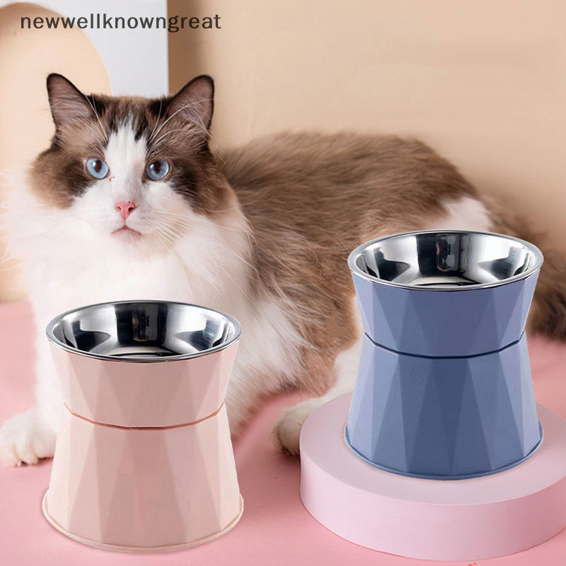 Newwellknowngreat ลื่น Crash Elevated ชามสุนัขยกชามอาหารสแตนเลส Safeguard คอลูกสุนัขอุปกรณ์ให้อาหาร 