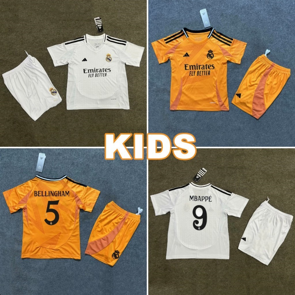 24/25 Real Madrid Home Away เสื้อฟุตบอลเด็ก KIDS Set MBAPPE # 9 คุณภาพสูง AAA