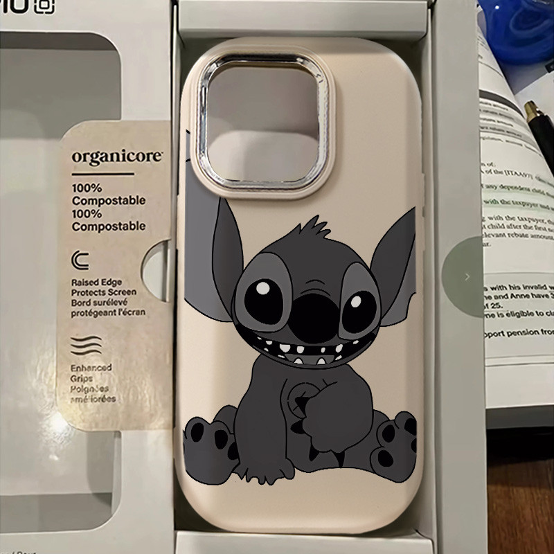 การ์ตูนสีดํา Stitch เคสโทรศัพท์ใช้งานร่วมกับ IPhone 15 14 13 12 11 Pro X XR XS MAX Se2020 7/8 Plus หรูหราสวยงามคุณภาพสูงเคสโทรศัพท์