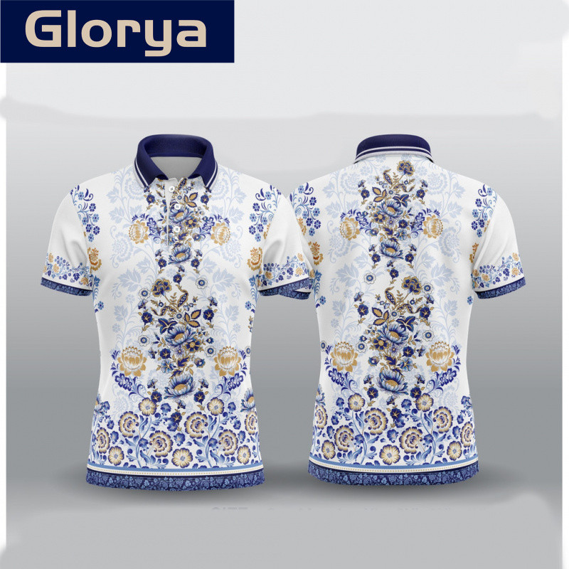 Glorya การออกแบบใหม่ผ้าบาติกพิมพ์เสื้อลายดอกไม้เสื้อโปโลสำหรับผู้ชาย U nisex